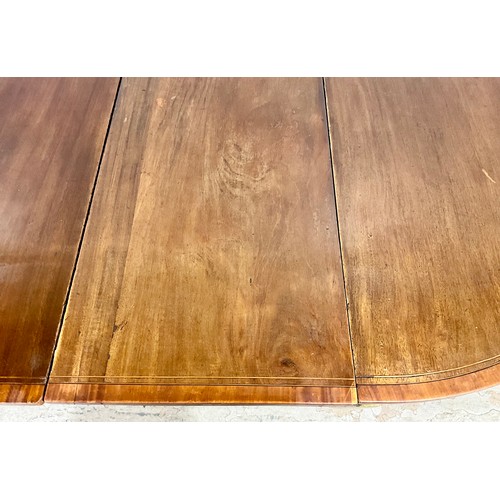 680 - D END MAHOGANY DINING TABLE . Length with leaves 214cm, width 126cm