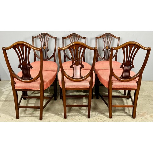 690 - SET OF SIX GOOD QUALITY SHIELD BACK DINING CHAIRS WITH INLAID PANELS