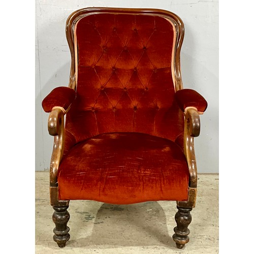 696 - GRANDFATHER TYPE BUTTON UPHOLSTERED GEORGIAN ARM CHAIR