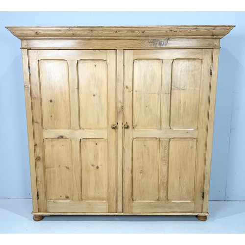 621 - LARGE PINE CUPBOARD WITH DOUBLE PANELLED DOORS WIDTH 168cm , 162cm TALL