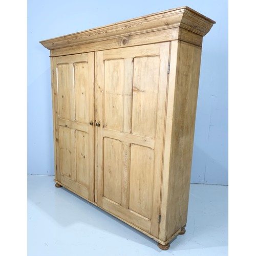 621 - LARGE PINE CUPBOARD WITH DOUBLE PANELLED DOORS WIDTH 168cm , 162cm TALL