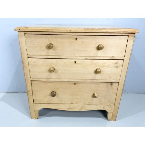 599 - PINE CHEST OF THREE LONG DRAWERS WIDTH 89cm