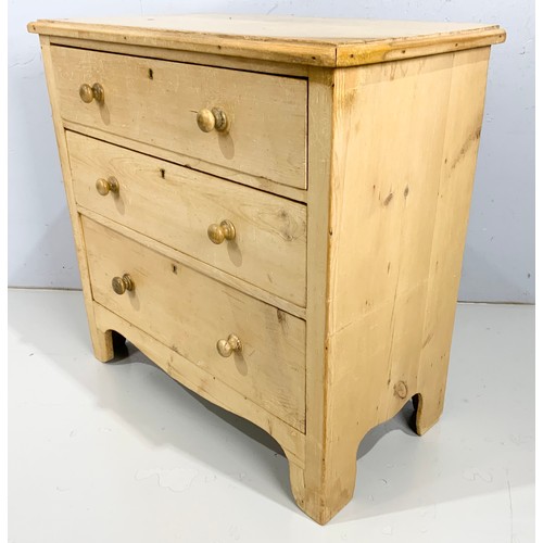 599 - PINE CHEST OF THREE LONG DRAWERS WIDTH 89cm