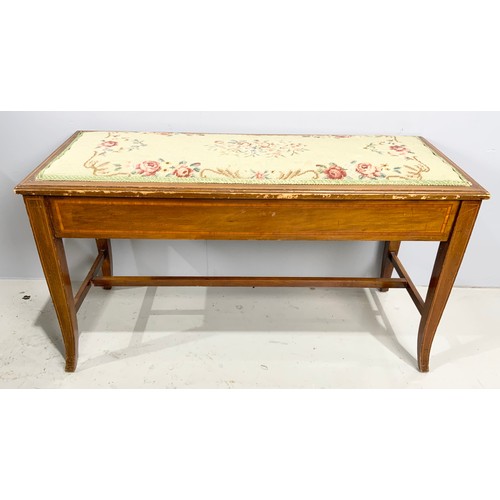 679 - INLAID MAHOGANY DUET PIANO STOOL WIDTH 91cm