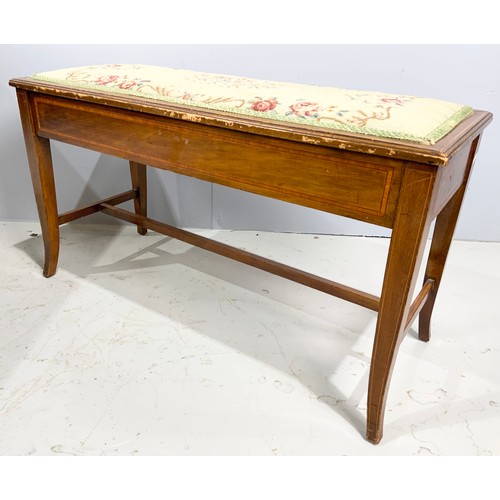 679 - INLAID MAHOGANY DUET PIANO STOOL WIDTH 91cm