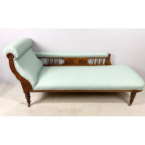 710 - CARVED OAK FRAMED CHAISE LONGUE 160cm LONG