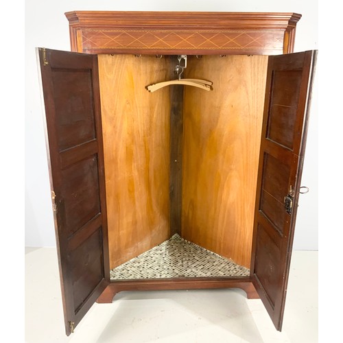 589 - STANDING INLAID MAHOGANY CORNER CUPBOARD  WITH HANGING SPACE 173cm TALL