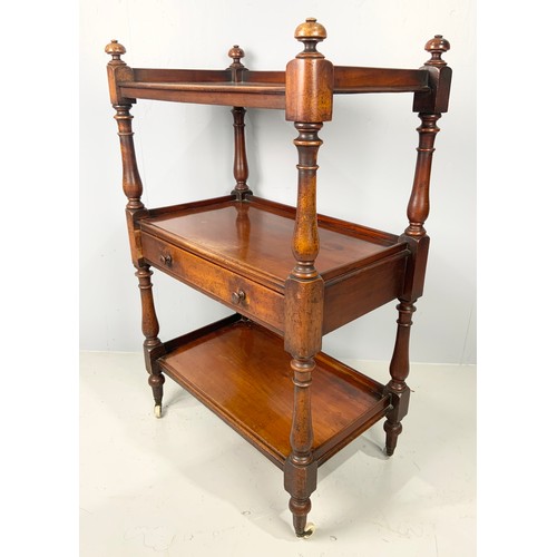 627 - MAHOGANY  3 TIER BUFFET ON CASTORS 115cm TALL