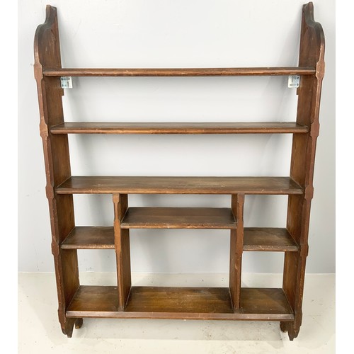 546 - VINTAGE PINE WALL HANGING SHELVES 119cm TALL