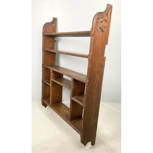 546 - VINTAGE PINE WALL HANGING SHELVES 119cm TALL