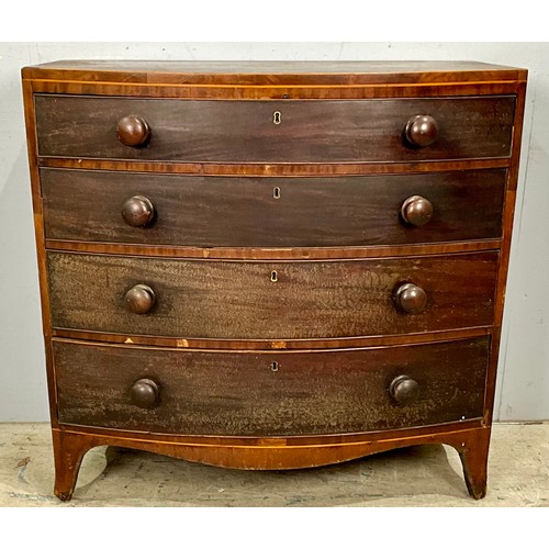 597 - BOW FRONT MAHOGANY CHEST OF 5 DRAWERS ON BRACKET FEET