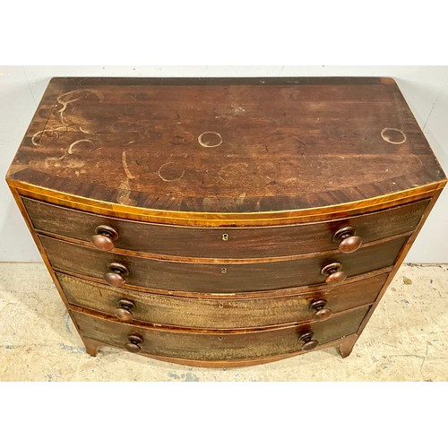 597 - BOW FRONT MAHOGANY CHEST OF 5 DRAWERS ON BRACKET FEET