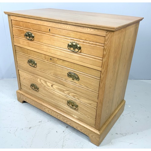 600 - EDWARDIAN CHEST OF  3 LONG  DRAWERS WIDTH 91cm