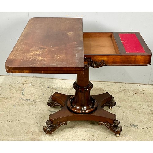 606 - LATE 19TH CENTURY ROSEWOOD CARD TABLE, WITH FOLD OVER AND REVOLVING TOP OPENING TOP. 90 x 45cm CLOSE... 