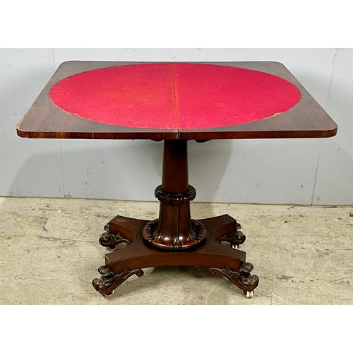 606 - LATE 19TH CENTURY ROSEWOOD CARD TABLE, WITH FOLD OVER AND REVOLVING TOP OPENING TOP. 90 x 45cm CLOSE... 