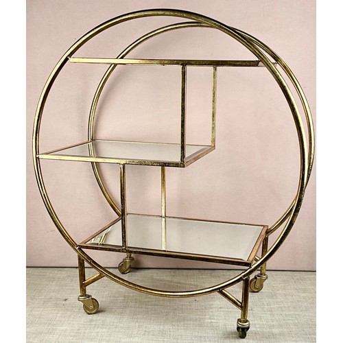 573 - ART DECO STYLE COCKTAIL TROLLEY WITH MIRRORED SHELVES