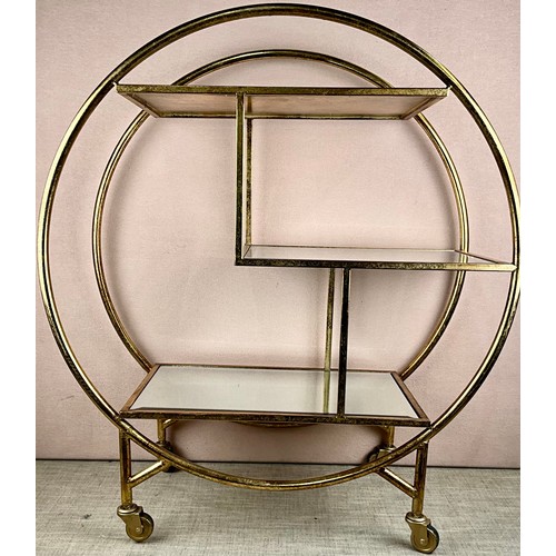 573 - ART DECO STYLE COCKTAIL TROLLEY WITH MIRRORED SHELVES