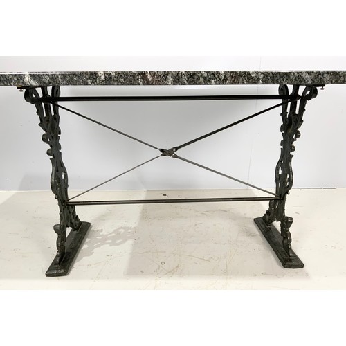 553 - MARBLE TOP TABLE ON ORNATE CAST METAL BASE 135cm x 80cm