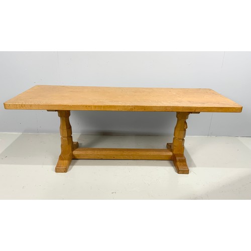 617 - WORKSHOP OF ROBERT MOUSEMAN THOMPSON (KILBURN): AN ENGLISH OAK 4FT RECTANGULAR COFFEE TABLE, ON TWO ... 