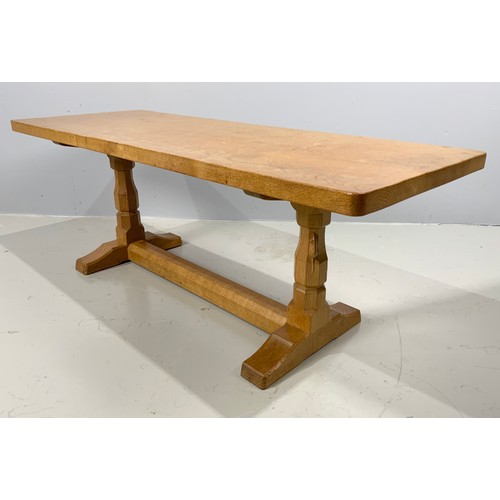 617 - WORKSHOP OF ROBERT MOUSEMAN THOMPSON (KILBURN): AN ENGLISH OAK 4FT RECTANGULAR COFFEE TABLE, ON TWO ... 