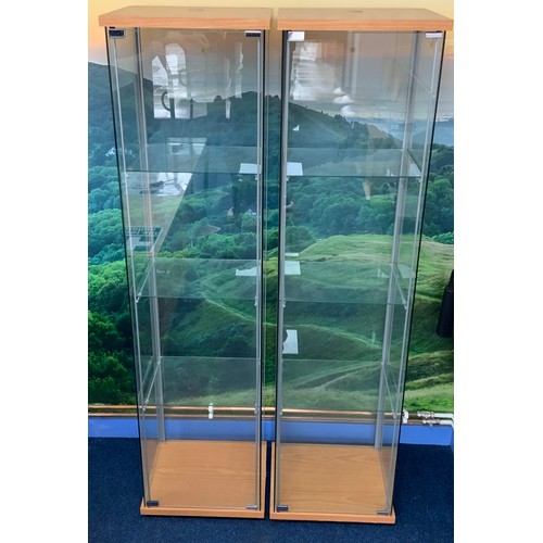 536 - PAIR OF IKEA GLASS DISPLAY CABINETS ,APPROX 164 CM TALL