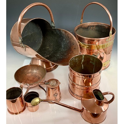 311 - MISC. COPPER ITEMS INC. COAL HELMET, BUCKET, GALLON MEASURE, WATERING CAN, TANKARD, BEAKER, JUG AND ... 