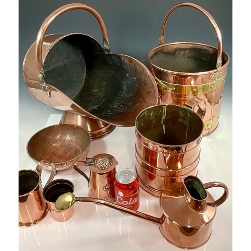 311 - MISC. COPPER ITEMS INC. COAL HELMET, BUCKET, GALLON MEASURE, WATERING CAN, TANKARD, BEAKER, JUG AND ... 