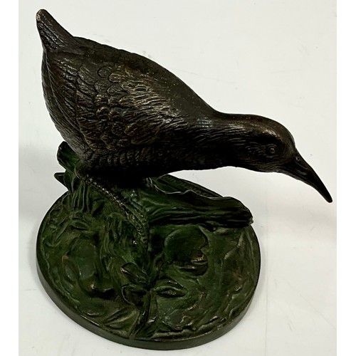 308 - A BRONZE STUDY OF A BITTERN BIRD IMPRESSED I BONHEUR TO BASE