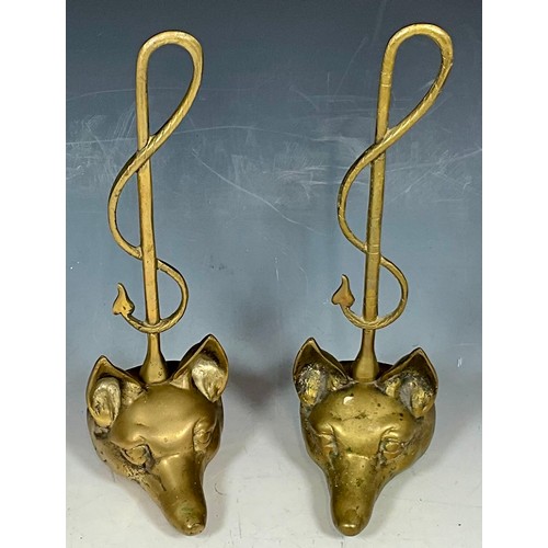 314 - PAIR OF BRASS FOX HEAD DOOR PORTERS