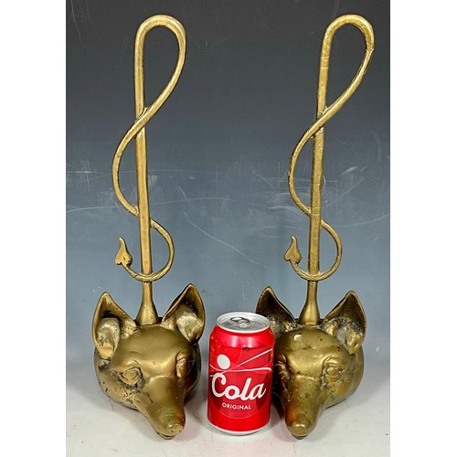 314 - PAIR OF BRASS FOX HEAD DOOR PORTERS