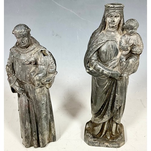 306 - TWO LEAD RELIGIOUS FIGURES. Tallest Approx. 20cm