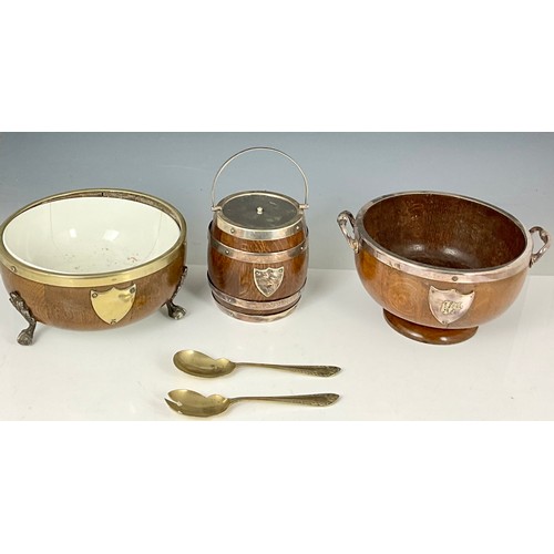 327 - 2 OAK SALAD BOWLS TOGETHER WITH AN OAK ICE BUCKET