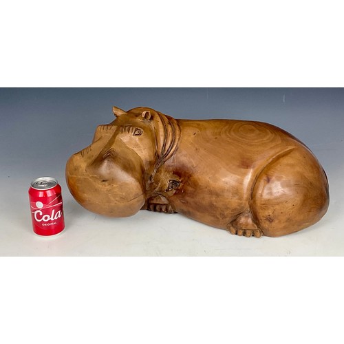 322 - LARGE CARVED WOODEN HIPPO