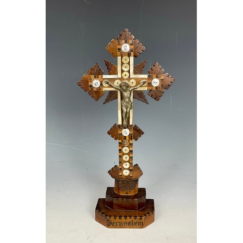 330 - JERUSALEM MOTHER OF PEARL INLAID CRUCIFIX, approx. 29 cm