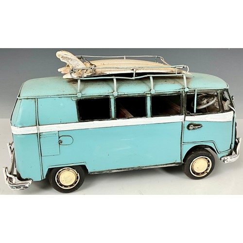 345 - MODERN TIN PLATE MODEL OF A VOLKSWAGEN (VW) CAMPER/SURF BUS. Approx. 33 x 12 x 16cm