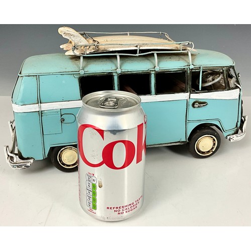 345 - MODERN TIN PLATE MODEL OF A VOLKSWAGEN (VW) CAMPER/SURF BUS. Approx. 33 x 12 x 16cm