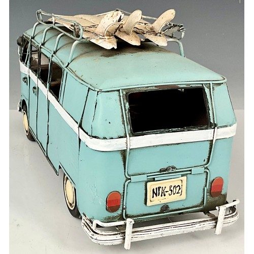 345 - MODERN TIN PLATE MODEL OF A VOLKSWAGEN (VW) CAMPER/SURF BUS. Approx. 33 x 12 x 16cm