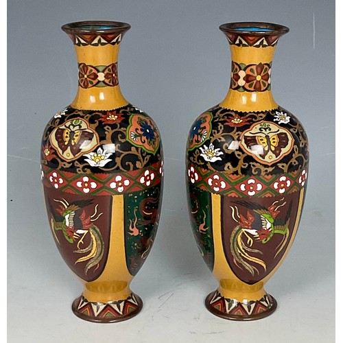 347 - PAIR OF JAPANESE CLOISONNE VASES, approx. 19 cm