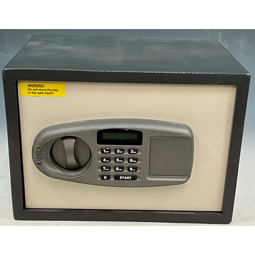 388 - SAFE. A MODERN KEY & BATTERY OPERATED SAFE WITH SECURING BOLTS  & INSTRUCTIONS