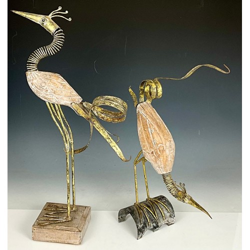 373 - PAIR OF STYLISED METAL HERONS WITH NODDING HEADS