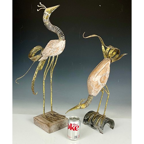 373 - PAIR OF STYLISED METAL HERONS WITH NODDING HEADS