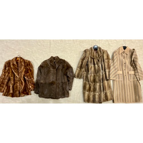 406 - THREE VINTAGE “FUR” COATS T/W A VINTAGE COJANO COAT