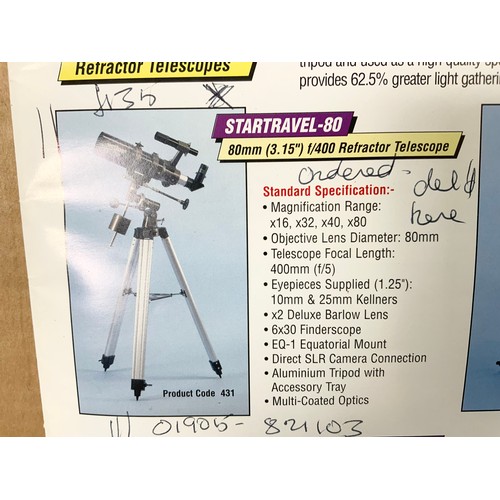 409 - STARTRAVEL 80 HELIOS REFRACTOR TELESCOPE IN ORIGINAL BOX