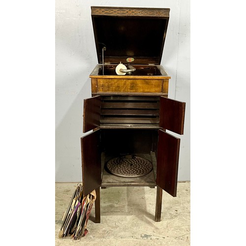 418 - MOSTYL OAK CASED CABINET GRAMOPHONE TOGETHER WITH AN SELECTION OF 78 RPM RECORDS