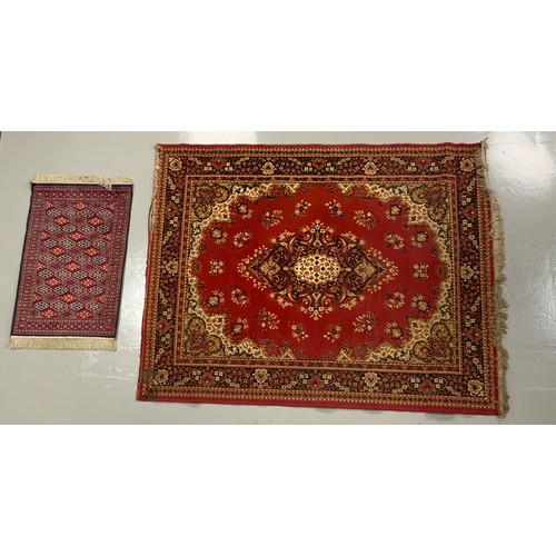 720 - RED GROUND RUG 214cm x 170cm WITH A PRAYER RUG / WALL HANGING 105cm x 70cm