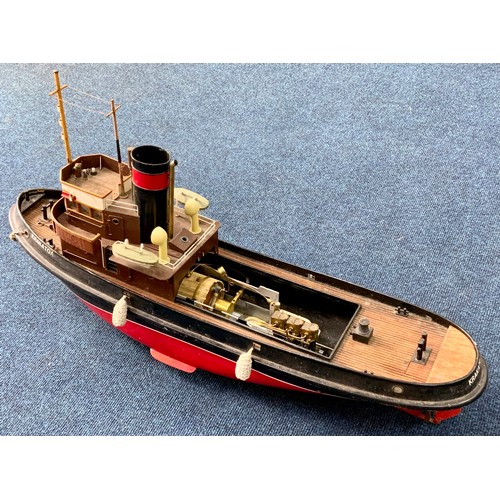 250 - LARGE SCALE, 42 INCH RADIO CONTROLLED LIVE STEAM SAITO HERCULES TUG BOAT. THE BIGGER OF TWO MODELS P... 