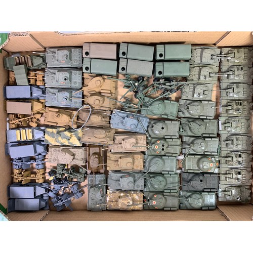 77 - 3 LARGE TRAYS OF MADE MILITARY MODELS, VEHICLES, TANKS, ARMOURED VEHICLES, IDEAL MILITARY DIORAMA MO... 