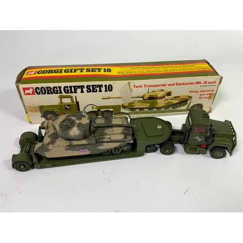 154 - CORGI MILITARY VEHICLES & TANKS : CORGI GIFT SET 10 TANK TRANSPORTER & CENTURION, 906 SALADIN ARMOUR... 