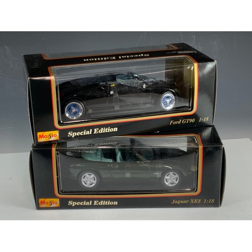 123 - MAISTO 1:18 SCALE, JAGUAR XK8 1996, 31836, & MAISTO 31827 FORD GT90, BOTH BOXED