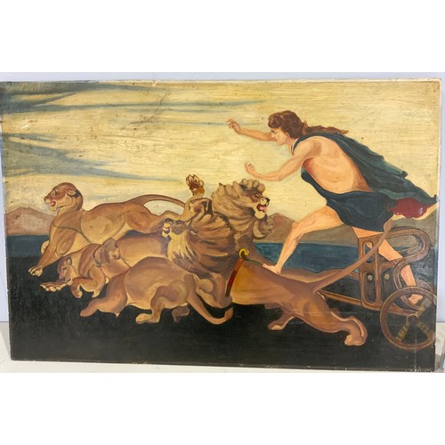 17 - OIL ON PANEL DEPICTING CLASSICAL CHARIOT APPROX. 92 X 60 cm